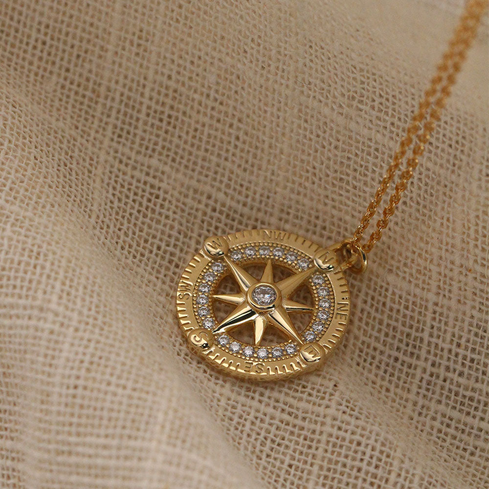 925 Sterling Silver Compass Necklace